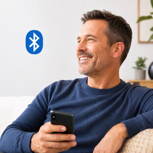 Bluetooth hearing aid connection for wireless calls, music, and app control on smartphone