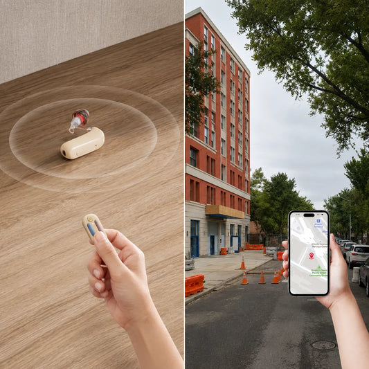 Hearing aid anti-loss feature with indoor remote retrieval and outdoor GPS location tracking